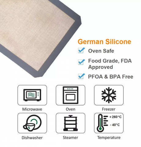 Silicone Baking Mats - Set of 2 Non-Slip Washable Reusable Baking Tray, Heat-Resistant Cooking Bakeware Mat, BPA Free (Gray)