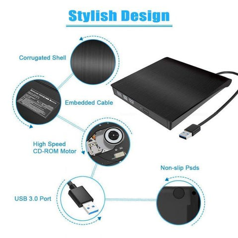 External DVD CD Writer USB 3.0 Burner Drive Player High Speed Data Transfer for Laptop/Desktop/MacBook/Windows 10/8/7 - (Black)