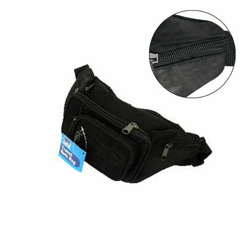 Waist Pouch Travel Bum Fanny Bag Black W/ small side pocket Belt Sports Wallet