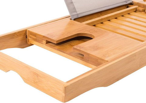 Bamboo Bathtub Caddy Tray  Luxury Spa Organizer with Folding Sides for Tablet, Smartphone, Wine, Book Holders