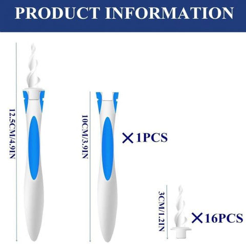 Earwax Remover, Ear Wax Remover Tool Spiral Earwax Removal Kit with 16 Soft Replacement Heads Safe for Adult & Kids