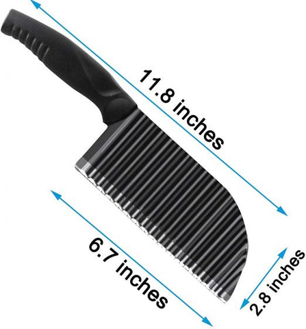 Crinkle Potato Cutter - 2.9" x 11.8" 420 Stainless Steel Waves French Fries Slicer, Save-effort Handheld Chipper Chopper, Vegetable Salad Chopping Knife Home Kitchen Wavy Blade Cutting Tool, Black
