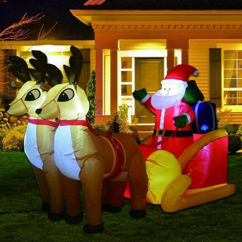 Christmas Inflatable Santa Claus on Sleigh with Two Reindeer & Gift Box Airblown Yard Decorations - LED Lights Blow Up Inflatables Decoration for Christmas Outdoor Yard Garden Home Family