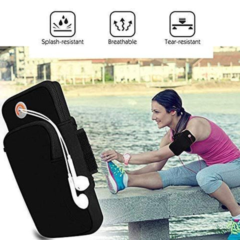 Waterproof Sport Armband, Unisex Running Jogging Gym Arm Band Case, Running Mobile Arm Band for Fitness Exercise with Adjustable Elastic Band (Black)