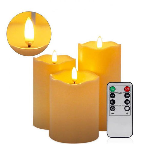 Candle Flickering Warm White Lights Set of 3 Flameless Battery Operated Candles