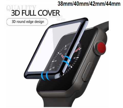 Compatible iWatch 3D Full Screen Tempered Glass - 38mm/40mm/42mm/44mm (Black)