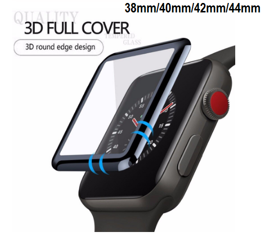 Compatible iWatch 3D Full Screen Tempered Glass - 38mm/40mm/42mm/44mm (Black)