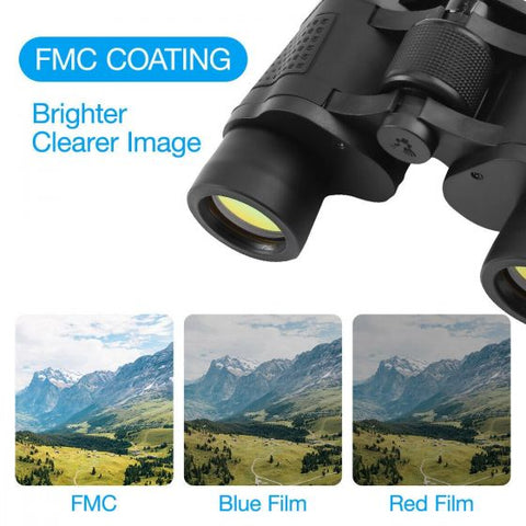 60x60 Zoom Coordinate HD Binoculars Day / Low-Light Night Vision Hunting Camping Hiking Waterproof Outdoor Telescope with Pouch, Great Present 5-3000M