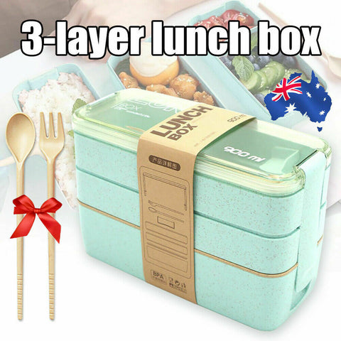 3-Layer Bento Box Students Lunch Box Eco-Friendly Leakproof 900ml Food Container