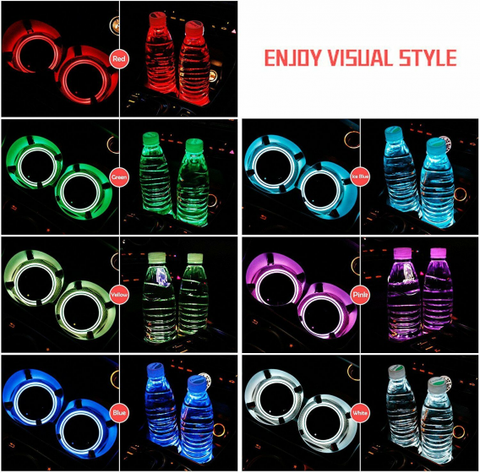 Car LED Light Cup Holder Automotive Interior USB Colorful Atmosphere Lights Lamp Drink Holder Anti-Slip Mat Auto Accessories
