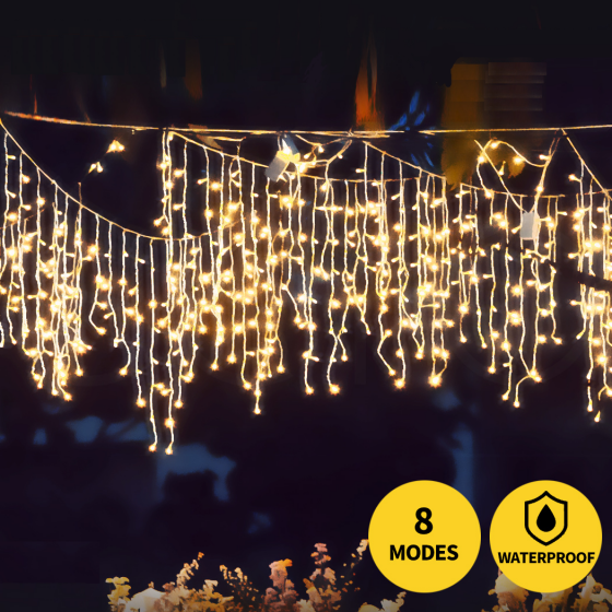 10M 432Led 8 Modes Icicle String Lights with 72 Drops, Window Curtain Fairy Icicle Lights, Icicle Fairy Twinkle Lights for Christmas, Party, Holiday (Warm White)
