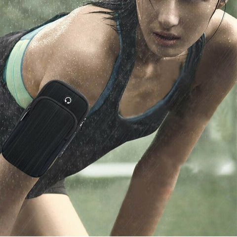 Waterproof Sport Armband, Unisex Running Jogging Gym Arm Band Case, Running Mobile Arm Band for Fitness Exercise with Adjustable Elastic Band (Black)