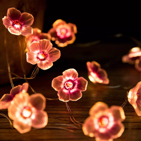 2M 20Leds Cherry Blossoms Flower String Lights Decor  Indoor Outdoor Starry Fairy String Lights for Home Bedroom Spring Wedding Party Battery Powered