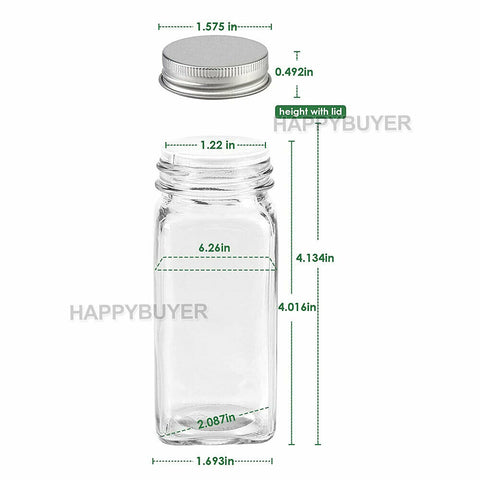 12x Clear Square Glass Jars Lid Spice Herb Seasoning Condiment Storage Container